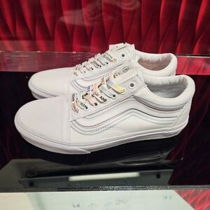 Vans White Sneakers with Rainbow Detail